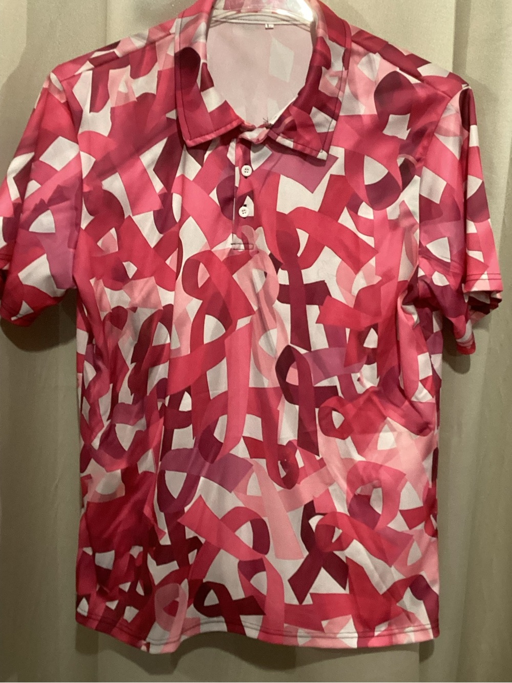 Men's Pink Ribbon Print Short-Sleeve Shirt
